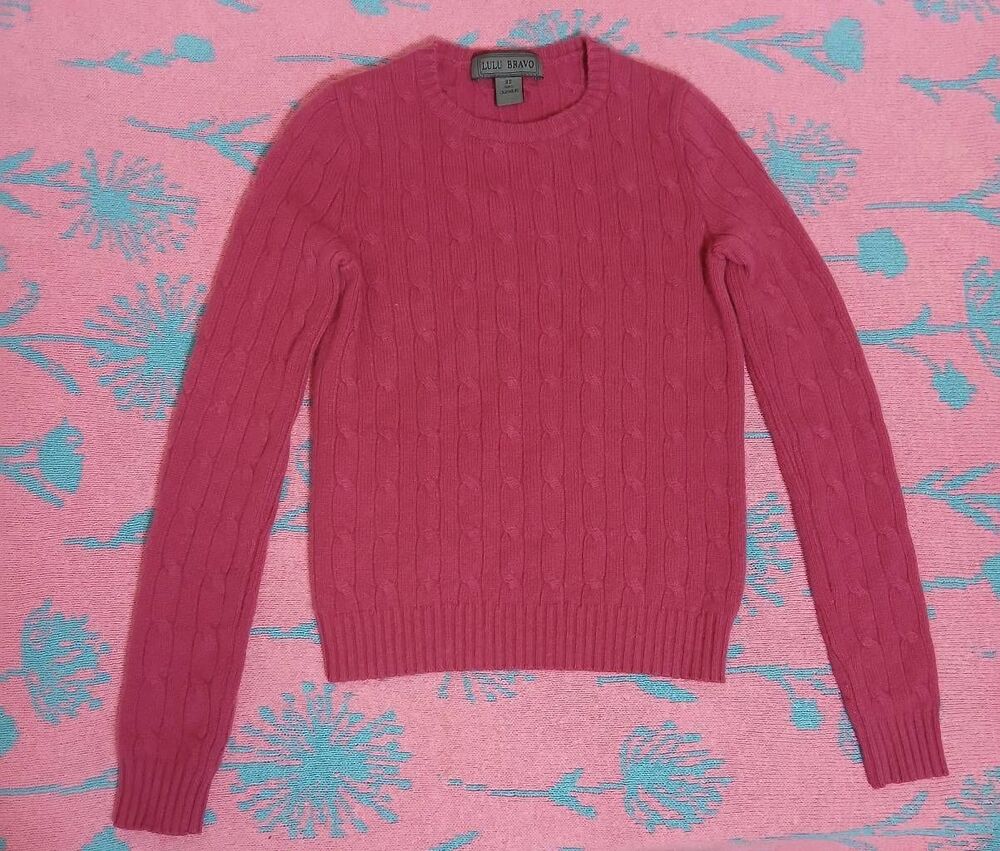 Lulu Bravo womens small pink sweater 100% cashmere cable knit